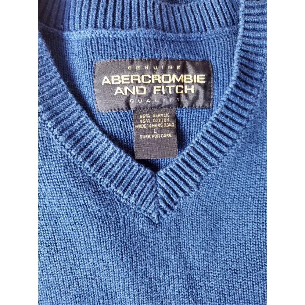 READ Vintage Abercrombie & Fitch Y2K Men's Large V-neck Blue Pullover Sweater‎